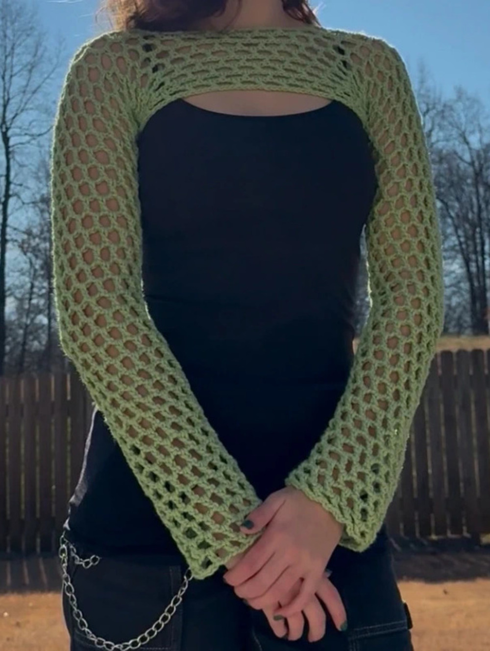 handmade green crochet bolero shrug